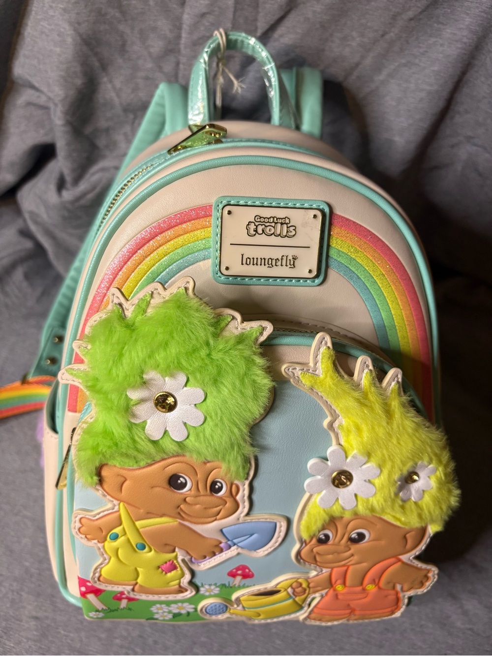 Loungefly Kids Trolls Rainbow Mini Backpack in Mint and Pastel